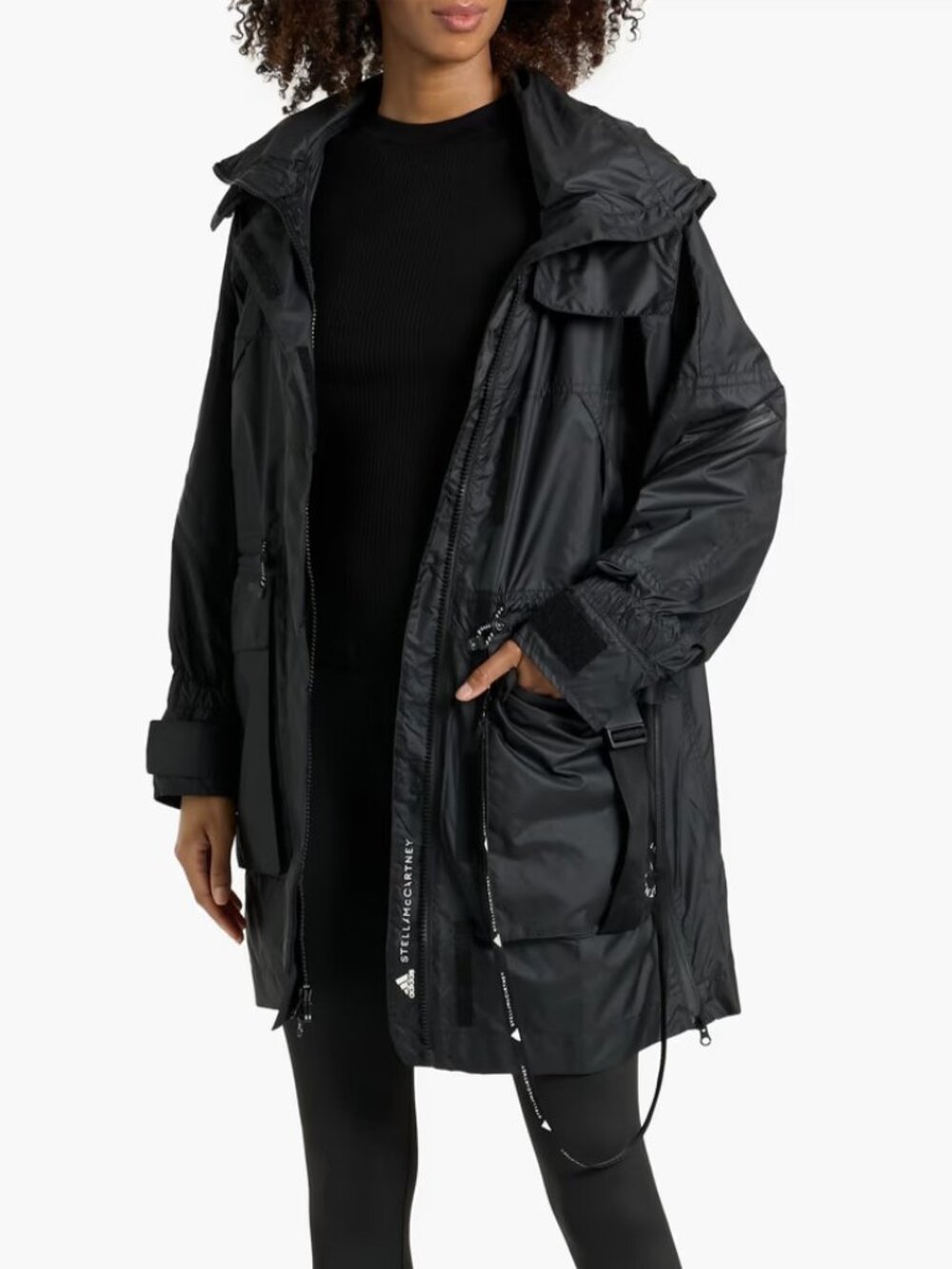 NEW ADIDAS BY STELLA MCCARTNEY Shell Hooded Zip Drawstring Parka Jacket, Black